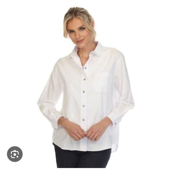 Escape by Habitat Size M Cotton Poplin Loose Button Front Up Shirt Top Aqua Blue - Picture 11 of 12